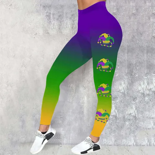 Vista 4 de Leggings de Mardi Gras para mujer, elásticos, con estampado gráfico, máscara de fantasía, para deportes, fitness, entrenamiento, yoga, pantalones