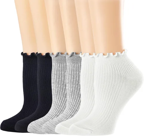 Vista 15 de Mcool Mary Calcetines tobilleros con volantes para mujer, paquete de 6 Blanco