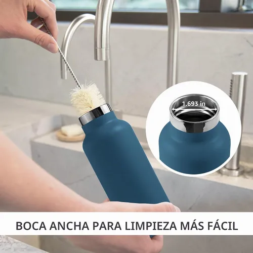 Vista 4 de Bambaw Botella de agua de acero inoxidable de 12 onzas, azul Egeo, 350 ml, de doble pared aislada, a prueba de fugas, apta para lavavajillas, sin
