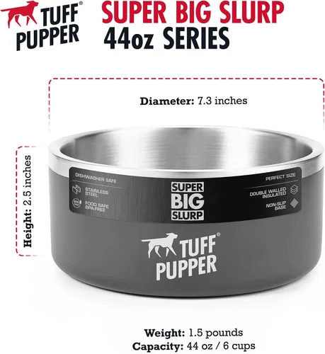 Vista 6 de Tuff Pupper Tazón Aislado de Servicio Pesado para Perros Plato de Comida para Perros de Acero Inoxidable de Doble Pared Tazón Antideslizante a