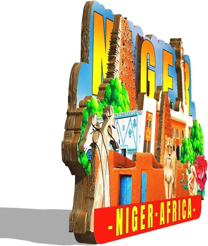 Vista 2 de Imán de nevera con imán de África del Níger Monumentos 3D de madera para viajes, recuerdos coleccionables, decoración hecha a mano, 2