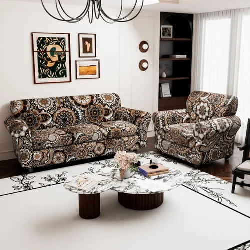 Vista 7 de Fundas elásticas para sofá de 3 cojines, fundas de sofá florales de 4 piezas con parte inferior elástica, protector de muebles para sala de estar