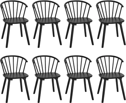 Vista 12 de LUE BONA Juego de 6 Sillas de Comedor Negras, Sillas de Comedor de Madera Estilo Granja con Respaldo Semicircular, Silla de Comedor de Husillo