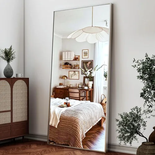 Vista 15 de Easly - Espejo de longitud completa de 34 x 76 pulgadas con soporte, espejo grande rectangular de pie para dormitorio, sala de estar o armario, Negro