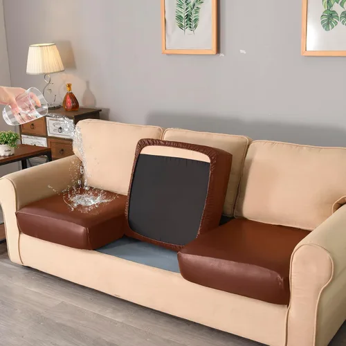 Vista 2 de vctops Fundas de cojín 100% impermeables de piel sintética para sofá, cojín elástico de lujo, protector de muebles, funda de asiento lavable, funda