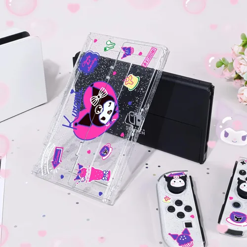 Vista 5 de DLseego Little Devil Rabbit Glitter Switch OLED - Funda protectora transparente acoplable, antiarañazos, carcasa dura de TPU suave, con 2 tapas