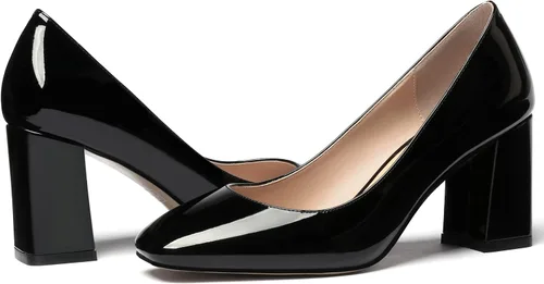 Vista 6 de MODENCOCO Zapatos de tacón alto de bloque sólido con puntera cuadrada gruesa para mujer, 3 pulgadas