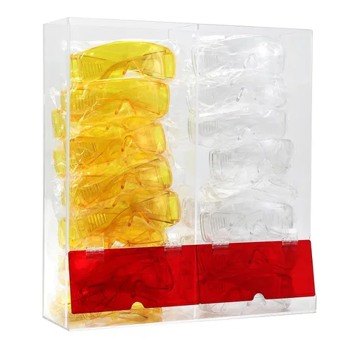Vista 4 de CiaoHER Dispensador de gafas de seguridad de acrílico para montaje en pared, 2 compartimentos