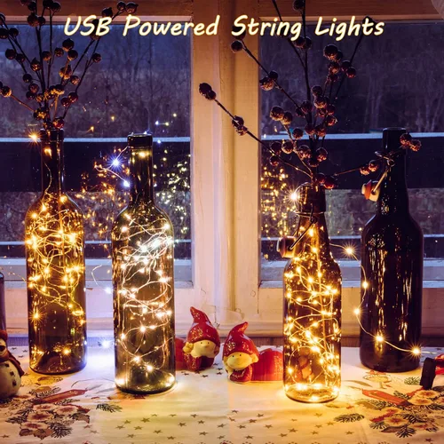 Vista 4 de Macarrie 6 piezas de luces de cadena USB de 33 pies con 100 LED, luces de hadas alimentadas por USB para decoración de Navidad, interior, exterior