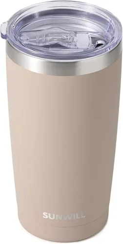 Vista 14 de SUNWILL - Vaso para café de viaje de 20 onzas, taza aislada con tapa, taza de acero inoxidable para bebidas frías y calientes, gris claro Gris oscuro