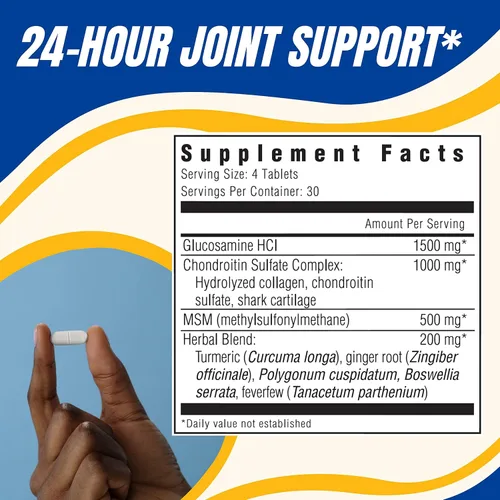 Vista 2 de Glucoflex Glucosamina y sulfato de condroitina con MSM, apoyo articular las 24 horas, huesos saludables, apoya la movilidad saludable, 30 porciones