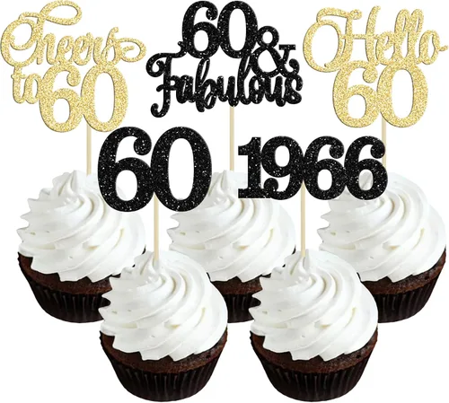 Vista 71 de Gyufise Paquete de 24 adornos negros para cupcakes de 10.º cumpleaños con purpurina negra 10 Ten Hello 10 Dights dobles desde 2015 para decoraciones