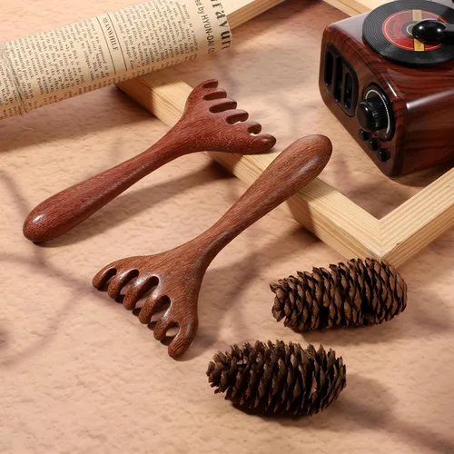 Vista 5 de 2 peines de masaje de madera, 6 garras, masajeador de madera para cabeza, pies, herramientas de masaje de terapia de madera para cabeza, espalda