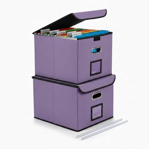 Vista 19 de Cajón Organizador de Archivos CADONO con Tapa, Organizador de Carpetas de Archivos Plegable con Deslizador de Plástico, Caja de Carpetas de Archivos