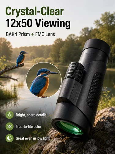 Vista 2 de Monocular de 12x50 con adaptador de teléfono y trípode