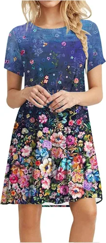 Vista 2 de Ceboyel Vestido de camiseta floral bohemio para mujer, hasta la rodilla, vestido casual de moda, trajes de playa y verano 2023
