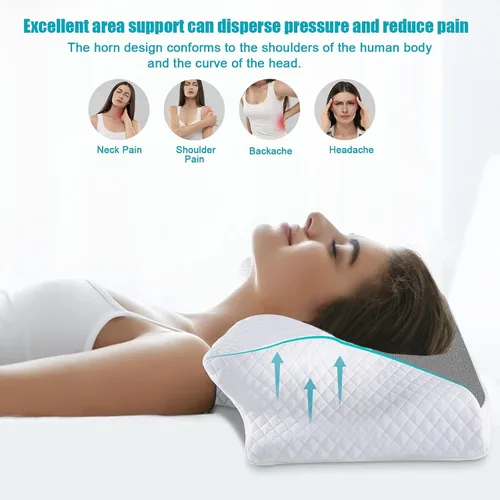 Vista 2 de HOMCA Almohada cervical de espuma viscoelástica Almohada de espuma viscoelástica de contorno para aliviar el dolor de cuello, almohada ortopédica
