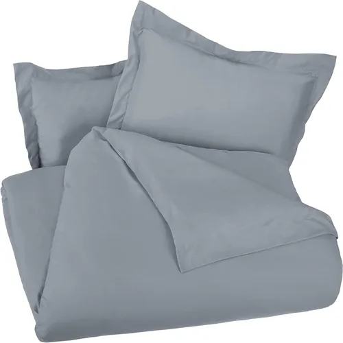 Vista 3 de Amazon Basics - Juego de funda de edredón de microfibra ligera de 3 piezas, con cierre de botones a presión, matrimonial/queen, unicolor, gris