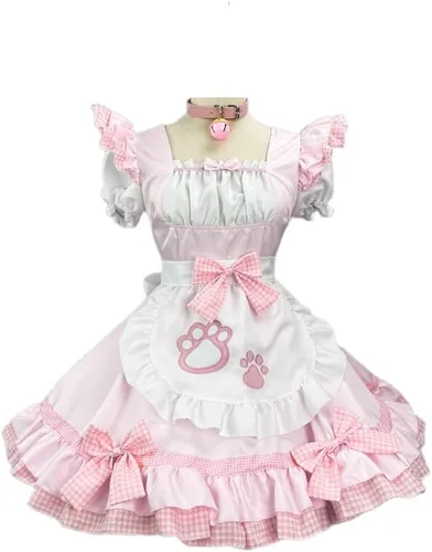 Vista 2 de Delantal de sirvienta amarillo de anime, vestido de Lolita, disfraz de cosplay, sombreros, calcetines con dobladillo de falda para mujeres y niñas