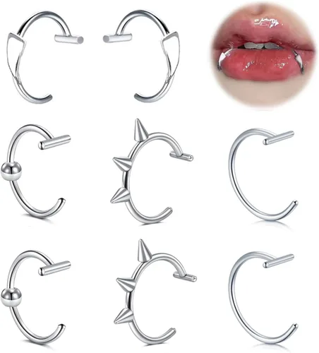 Vista 7 de Zolure Piercings Falsos de Labios Dientes de Vampiro Joyería de Piercings Falsos de Labios Aros Falsos de Mordida de Serpiente Joyería de Labios Sin