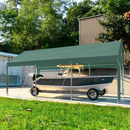 Vista 8 de Cochera 10x20 pies con toldo resistente de acero para almacenamiento, carpa portátil para fiestas, garaje portátil con paredes laterales y puertas