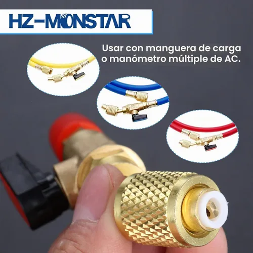 Vista 4 de Válvula de bola refrigerante de aire acondicionado 1/4 '' SAE, adaptador de válvula de bola de cierre en ángulo HVAC de latón para sistema mini