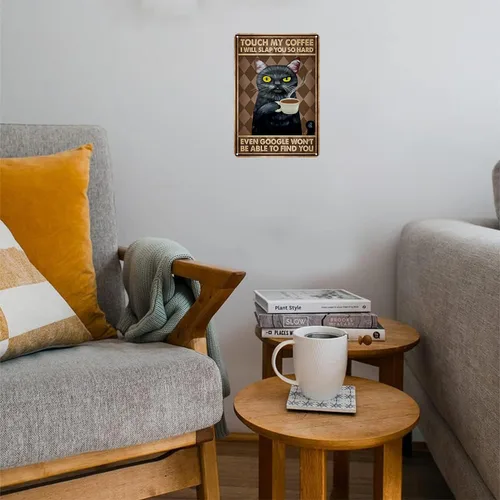 Vista 4 de CrazySign Cartel de lata con texto en inglés «Touch My Coffee I Will Slap You So Hard» con texto en inglés «Funny Black Cat Touch My Coffee I Will