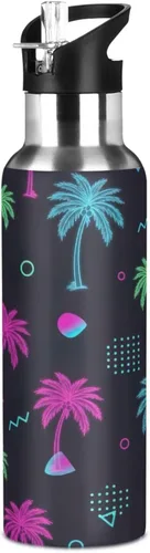 Vista 8 de Tropical Palm Trees - Botella de agua de acero inoxidable con aislamiento de neón con pajilla, 32 onzas, sin BPA, botella de agua deportiva a prueba