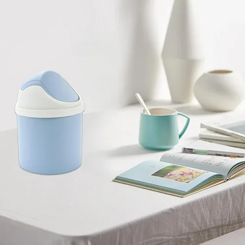 Vista 7 de 2 botes de basura de escritorio con tapa abatible y 120 bolsas de basura, mini bote de basura para escritorio, pequeño cubo de basura para encimera