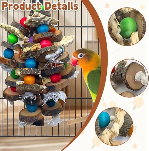 Vista 7 de Juguetes naturales de madera para pájaros de madera para loros pequeños