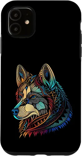 Vista 5 de iPhone 14 Flor Floral Lindo Perro Cara Cabeza Colorida Mandala - Estuche Husky