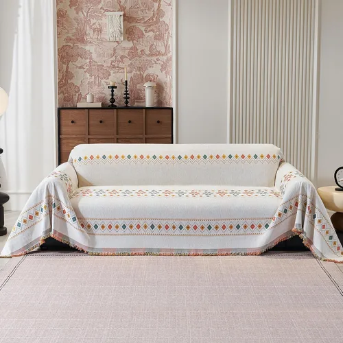 Vista 5 de 71"x71" Reversible Boho Chenille Couch Cover Sofa Slipcover for Dogs Fade-Resistant Sofa Cover for 2-3 Cushion, L-Shape Sectional Sofa Soft