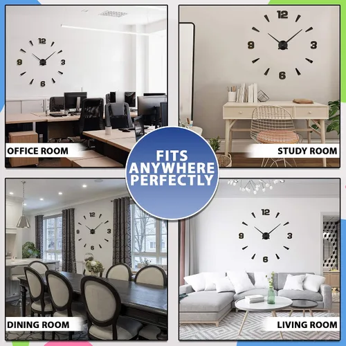 Vista 5 de Reloj de pared DIY, cronometrador analógico sin marco estilo 3D para el hogar, sala de estar, dormitorio, oficina, decoración moderna de la casa a