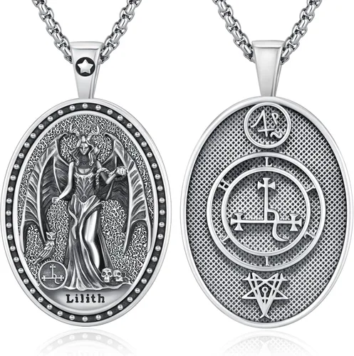 Vista 17 de Joyería Mágica para Mujeres y Hombres Nudo de Bruja Plata 925 Original Collar de Nudo de Bruja Tetragrammaton Hecate Collar Lilith Collar Pentagrama