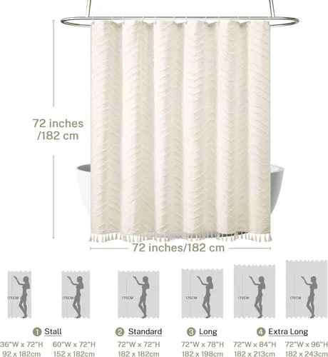 Vista 209 de Cortina de ducha Siiluminisoy de 36x72 beige, cortina de ducha de tela de tamaño pequeño, cortinas de ducha de tela con tufting, diseño chevron a
