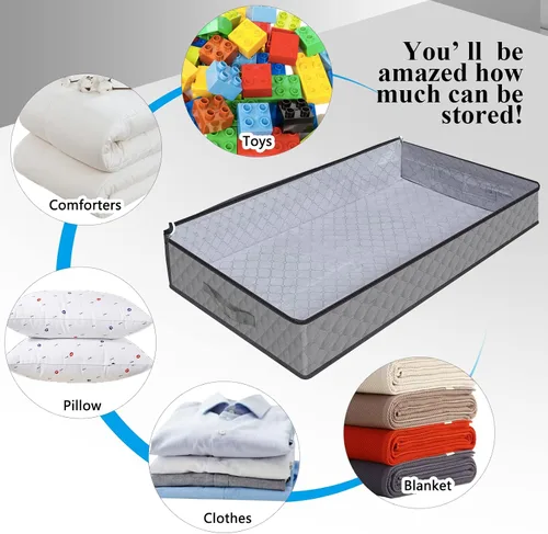 Vista 5 de Homelove Bolsas de almacenamiento para debajo de la cama, paquete de 2 contenedores de almacenamiento de tela debajo de la cama con asas reforzadas
