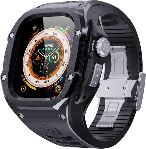 Vista 13 de VeveXiao - Funda resistente con correa compatible con Apple Watch Ultra 2 bandas de 49mm, funda protectora de metal con correa de repuesto de goma