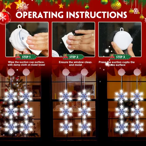 Vista 7 de Decoraciones de Navidad con luces, pack de 3 luces blancas de copo de nieve para ventana, luces de Navidad colgantes, funciona con pilas, decoración