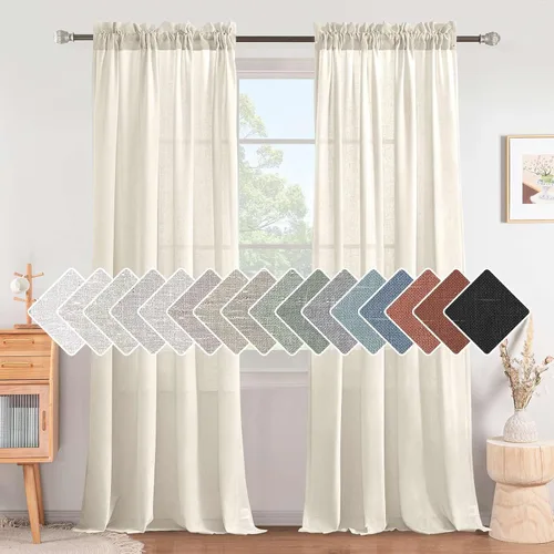 Vista 43 de H.VERSAILTEX Cortinas texturizadas de lino con filtro de luz para sala de estar, tratamiento de ventanas, cortinas naturales y duraderas