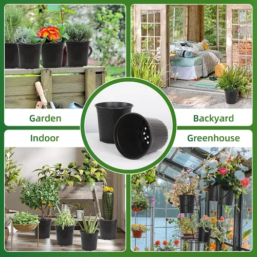 Vista 4 de 50 piezas de macetas de 2 galones para vivero, macetas de plástico suave y engrosadas con agujeros, contenedor de plántulas de flores de jardín