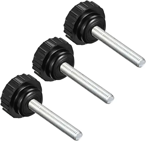 Vista 15 de Perillas de sujeción moleteadas, rosca macho M4 x 0.630 in, cabeza de 0.630 in, pomos de plástico termoestable para tornillo de pulgar negro