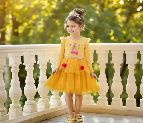 Vista 2 de Disney Vestido tutú de princesa de manga larga para niñas, lindos vestidos para niños pequeños con Cenicienta, Bella, Elsa y Tiana