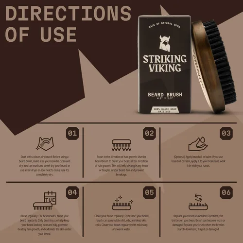 Vista 7 de Striking Viking - Cepillo para barba para hombre, 4.3 pulgadas, mango de madera de haya, color marrón