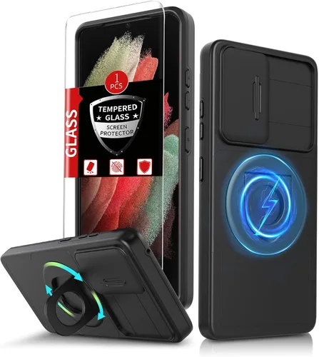 Vista 60 de Funda para Samsung Galaxy S21 FE con 2 protectores de pantalla de vidrio templado, funda con función atril para Samsung Galaxy S21FE con cubierta
