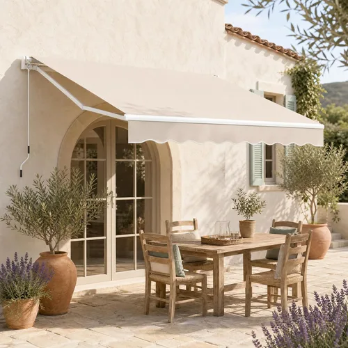 Vista 17 de Giantex Toldo retráctil para patio – Refugio solar de 8 x 6.6 pies con manivela manual fácil, estructura metálica de alta resistencia, toldo Beige