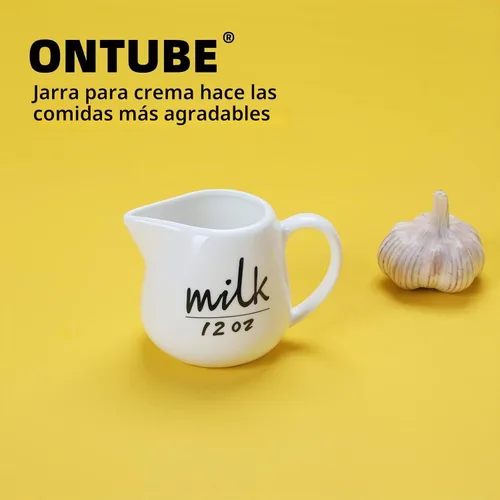 Vista 6 de Jarra de crema con asa, recipiente de cerámica para leche, café, salsa, apto para microondas, blanco (12 onzas, juego/1)