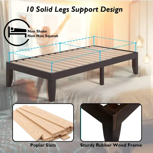Vista 4 de KOTEK Base de cama de plataforma de madera maciza de 14 pulgadas, base de colchón con soporte de listones de madera, base de cama de madera de goma