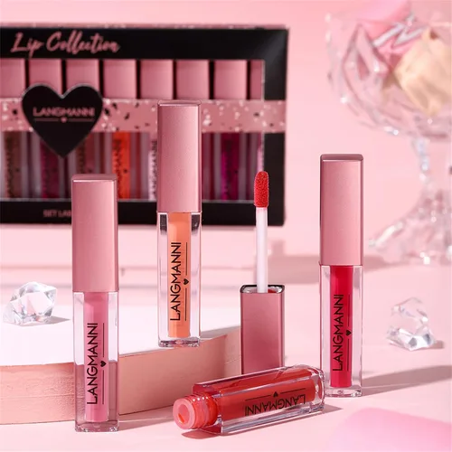 Vista 5 de Juego de 12 piezas de colección de brillo labial hidratante, 12 tonos 12 colores brillantes