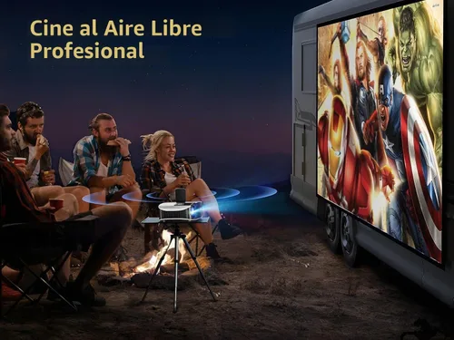 Vista 7 de GooDee Proyector inteligente 4K con WiFi 5G y Bluetooth, aplicaciones integradas, Dolby Audio, proyector exterior 800ANSI, proyector de cine en casa