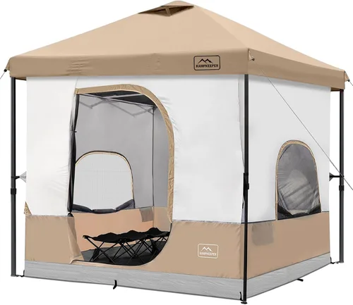 Vista 10 de KAMPKEEPER Tienda de campaña para 6 personas, tienda de campaña desplegable de 10 x 10 pies con tienda interior de campamento, convierte el toldo